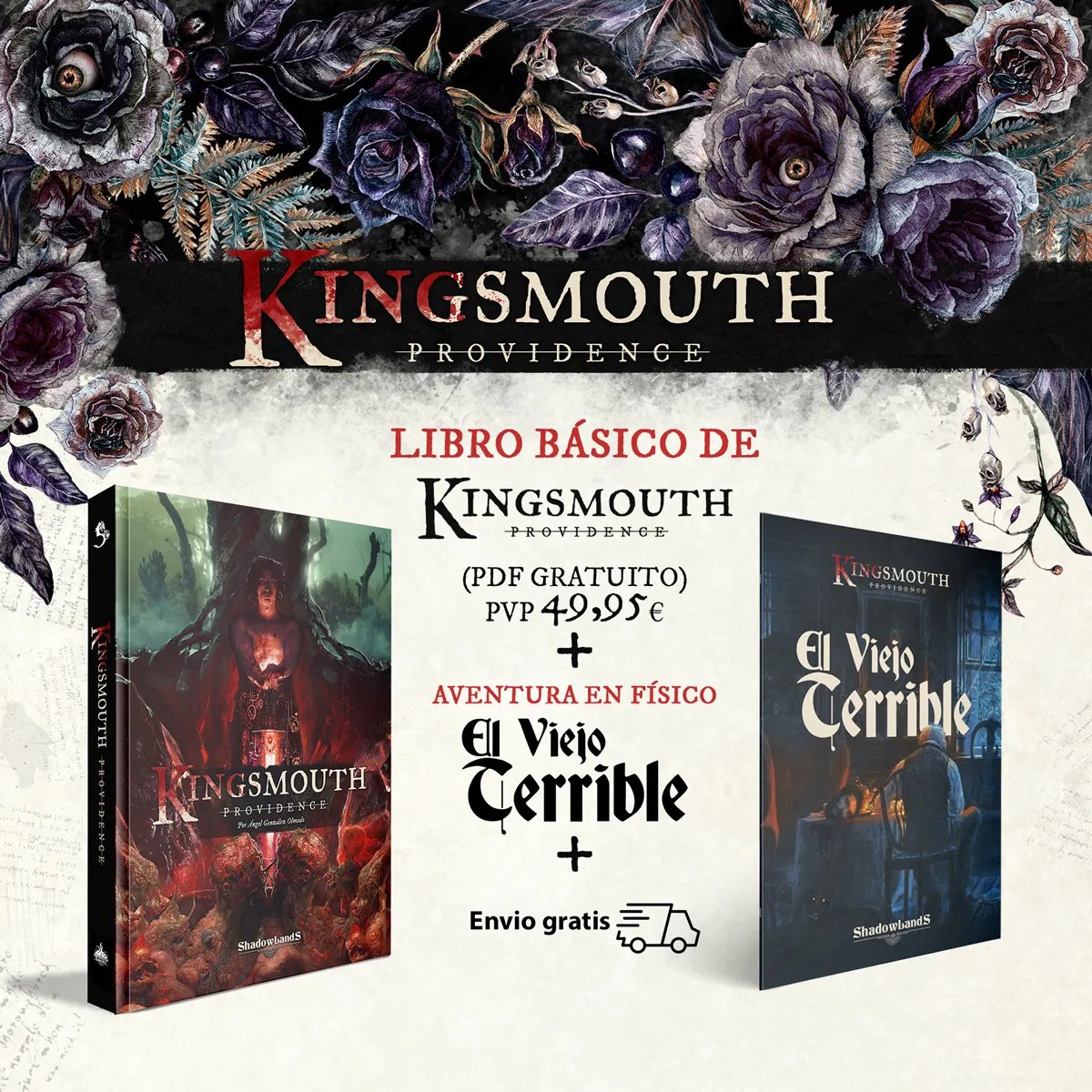 Shadowlandsed's tweet image. 🔴 #SORTEO 🔴 Este viernes conoceremos #Kingsmouth, una nueva ambientación de fantasía oscura y horror cósmico escrita por @AnGolmedo e ilustrada por @Marlock1978, para #DnD5e. 

¿Quieres ganar el libro básico y una aventura? 
Haz RT y sigue leyendo...
