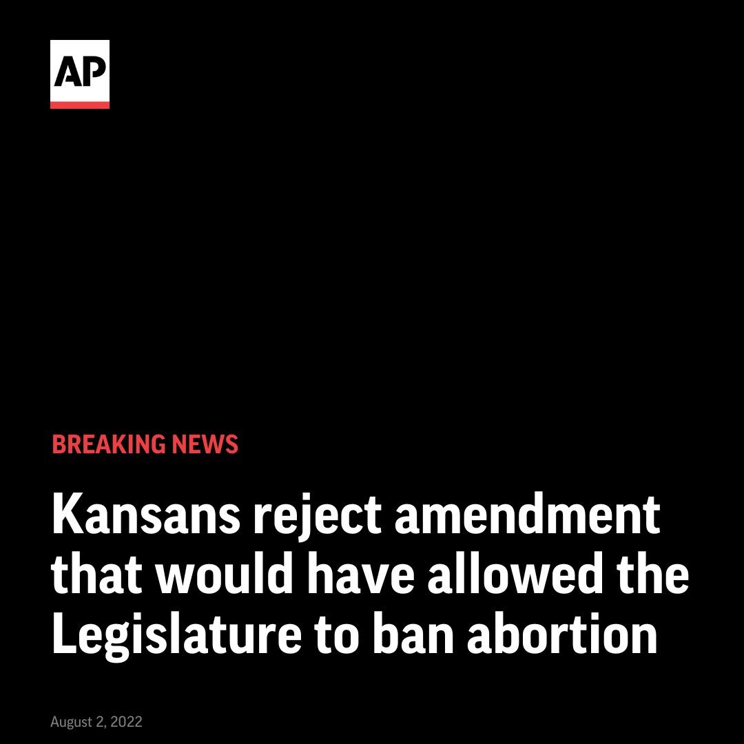Kansas voters have rejected a constitutional amendment that would have allowed the Legislature to further restrict abortion access in the state.

The vote was the first statewide referendum on abortion since the Supreme Court overturned Roe v. Wade. bit.ly/3vBt7zo