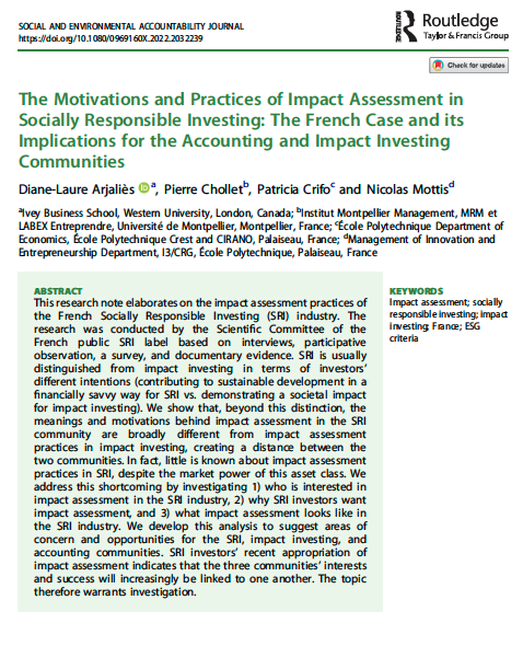 test Twitter Media - This research note by @ProfArjalies, Pierre Chollet, @patricia_crifo & Nicolas Mottis elaborates on the #impact #assessment practices of the #French #Socially #Responsible #Investing (#SRI) industry.
@iveybusiness @Polytechnique @umontpellier @csearUK #ESG
https://t.co/SmuWm5gtBy https://t.co/RIlhlLoWf6