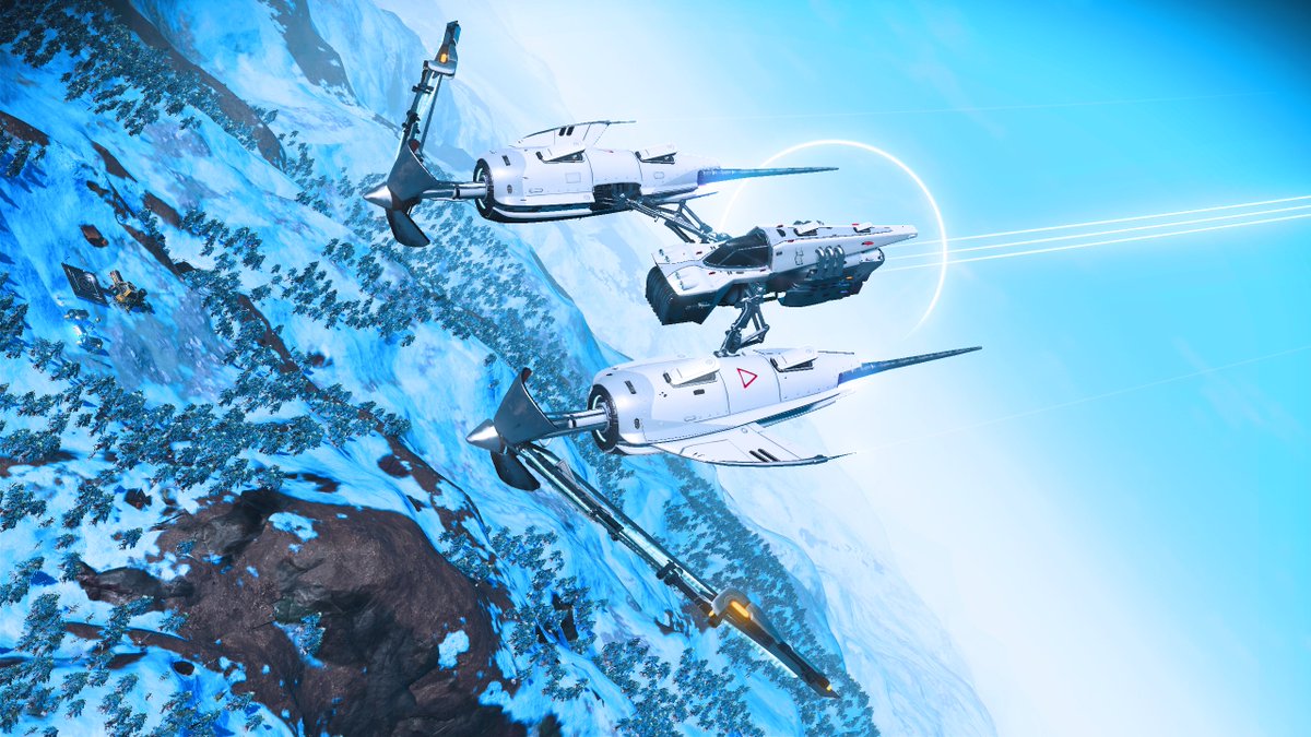 Aussie_Bushman's tweet photo. I really love my new solar starship, it's all white with hex sails, it's really photogenic #NoMansSky #nms #virtualphotography #solarships https://t.co/N774CpCYMy