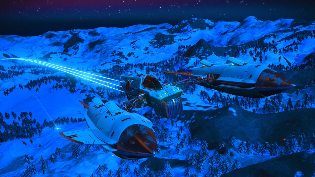 Aussie_Bushman's tweet photo. I really love my new solar starship, it's all white with hex sails, it's really photogenic #NoMansSky #nms #virtualphotography #solarships https://t.co/N774CpCYMy