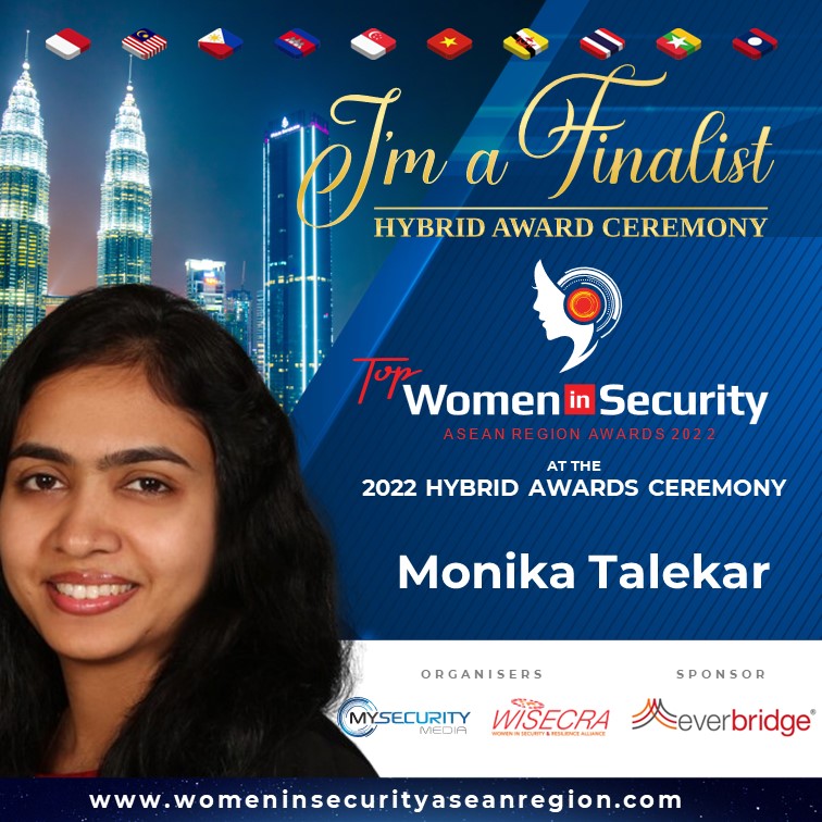 apsmagazine's tweet photo. Congratulations to @TalekarMonika on being a Top 30 Finalist for the #topwomeninsecurityASEAN Region #Awards 2022 – category award winners will be announced at the Awards Ceremony in KL on Monday, August 15 in association with Cyber Security Asia – visit https://t.co/mgaIniuiLq https://t.co/a9Y7oT8wKs