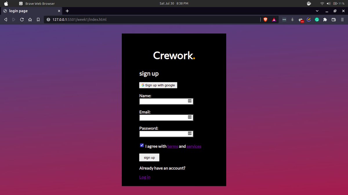 SuhailShaik02's tweet photo. Week 2 of @CreworkHQ's web development cohort, we learnt about CSS
Also added styling to the login/signup module
https://t.co/TURLn8f18s
#crework https://t.co/qgR1aEtkTm