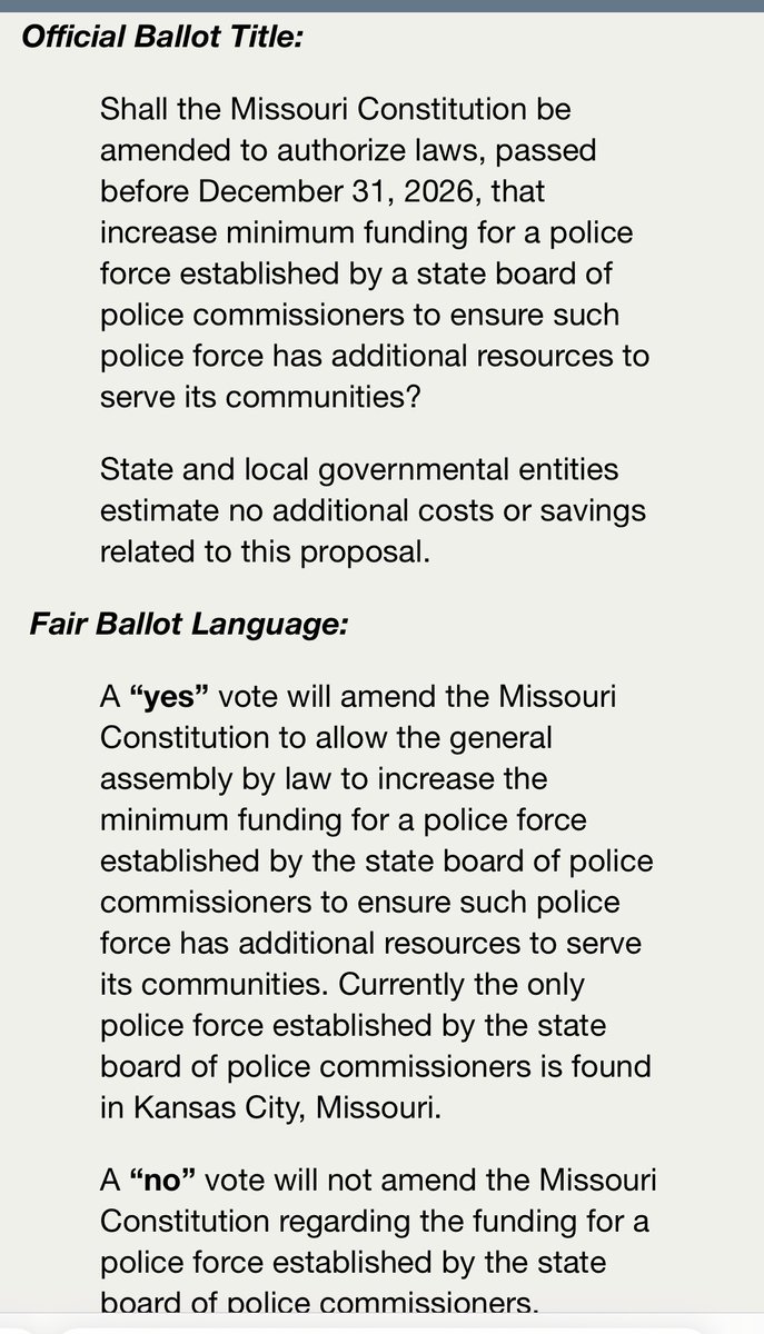 Hell yeah Kansas! Missouri: be prepared to VOTE NO in Nov on this preposterous amendment that would allow the state to FORCE taxpayers in Kansas City to spend even more $$ on its police department.