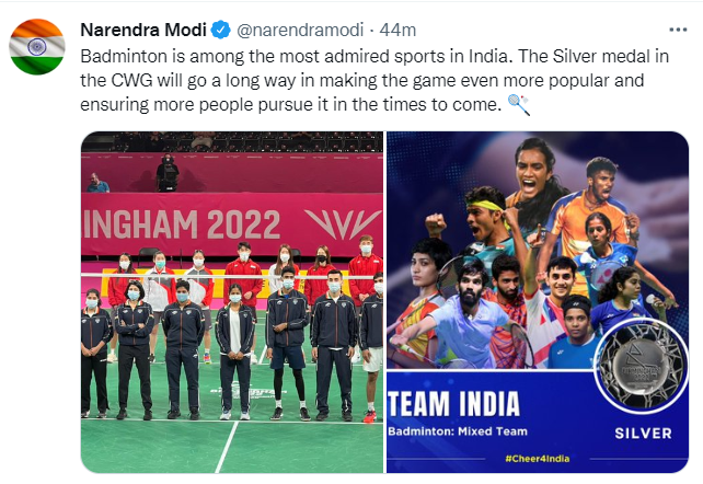 President Droupadi Murmu &amp; PM Narendra Modi congratulate the Indian badminton team for winning a silver medal in #CommonwealthGames2022