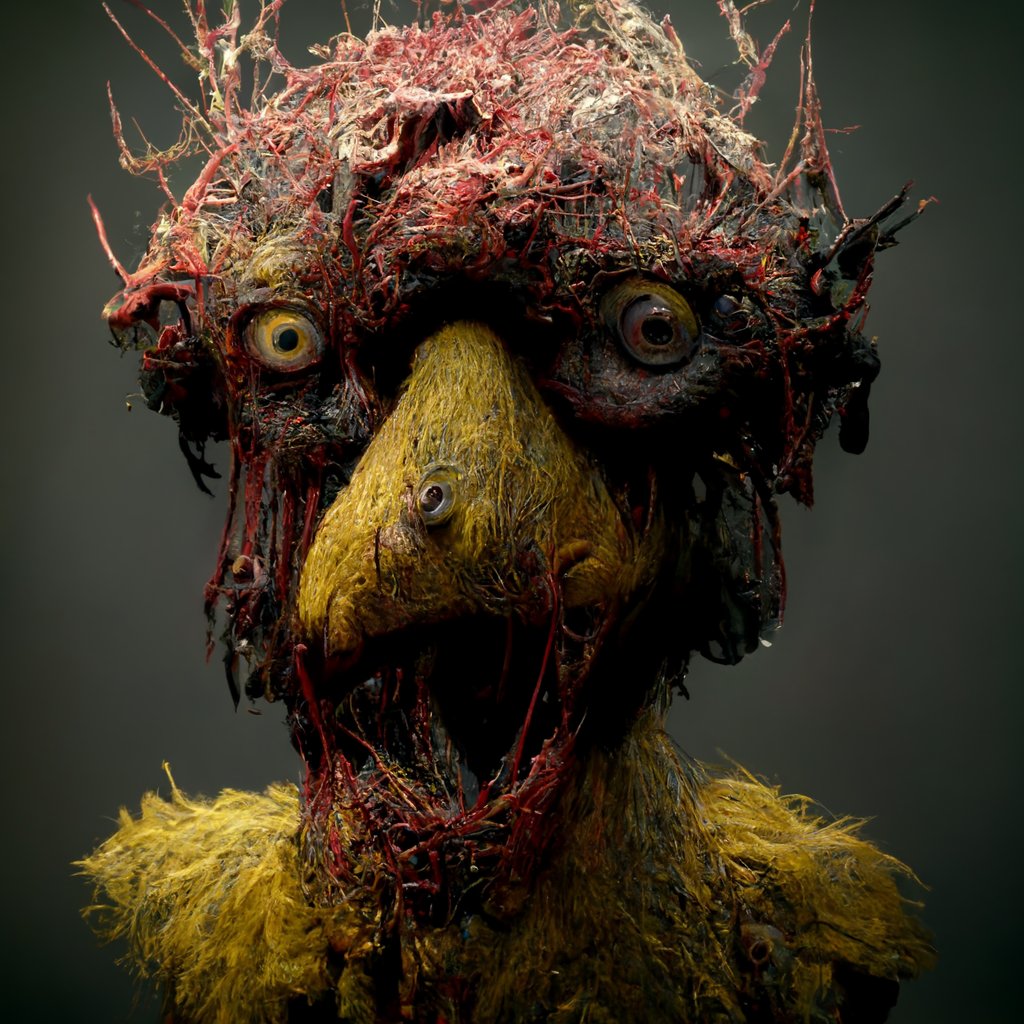CosmicHorror77's tweet photo. "Big Bird's Big Binge: The Aftermath" #AIart 
#midjourney 
#CosmicallyLiminal https://t.co/63msJYZqXO