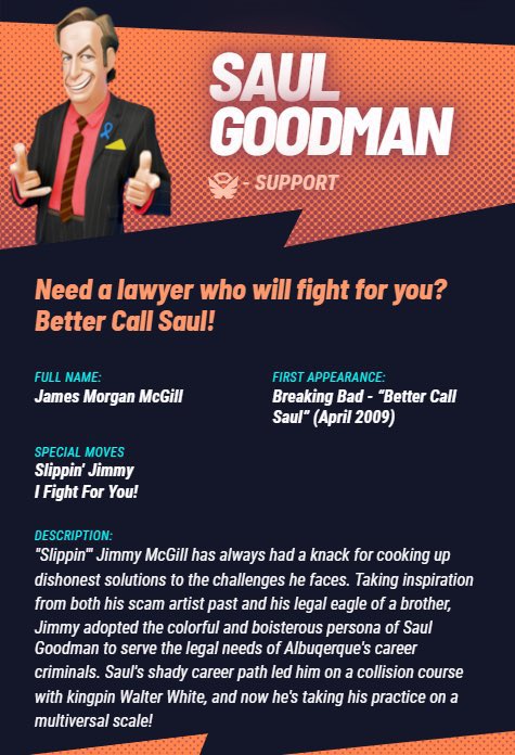 SaulGoodmanMVS's tweet image. Saul Goodman’s character chart! (not made by me) #SaulGoodman #Saul4Multiversus