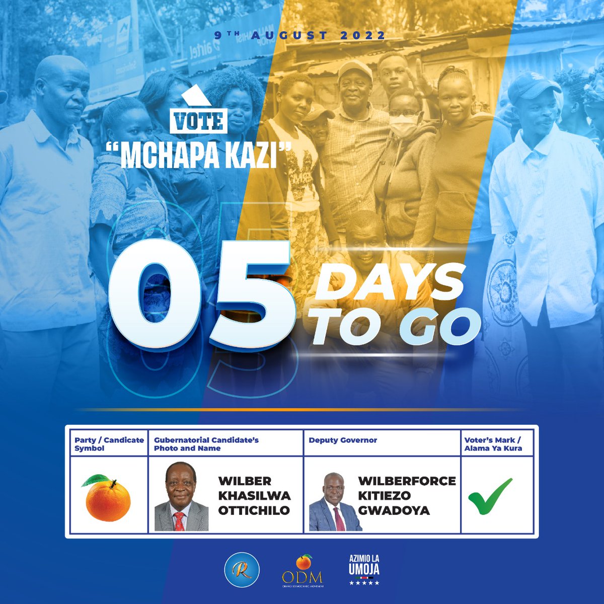 Gov_Ottichilo's tweet photo. Vote MCHAPA KAZI.

5 DAYS to the Day.

#ottichilotanotena #kazi_iendelee #BabaThe5TH #AzimioLaUmoja #Inawezekana #radasafi https://t.co/Hf2zu18erY