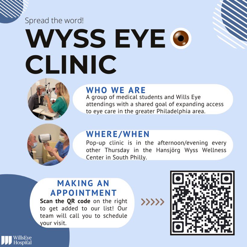 Wills Access Clinic (@willsaccess) on Twitter photo For anyone in need of #eye care in #Philadelphia : use the QR code below to make an appointment with the Wyss Access Clinic! <a href="/Wills_Eye/">Wills Eye Hospital</a> <a href="/Wills_Global/">Wills Eye Global</a> For anyone in need of #eye care in #Philadelphia : use the QR code below to make an appointment with the Wyss Access Clinic! <a href="/Wills_Eye/">Wills Eye Hospital</a> <a href="/Wills_Global/">Wills Eye Global</a>