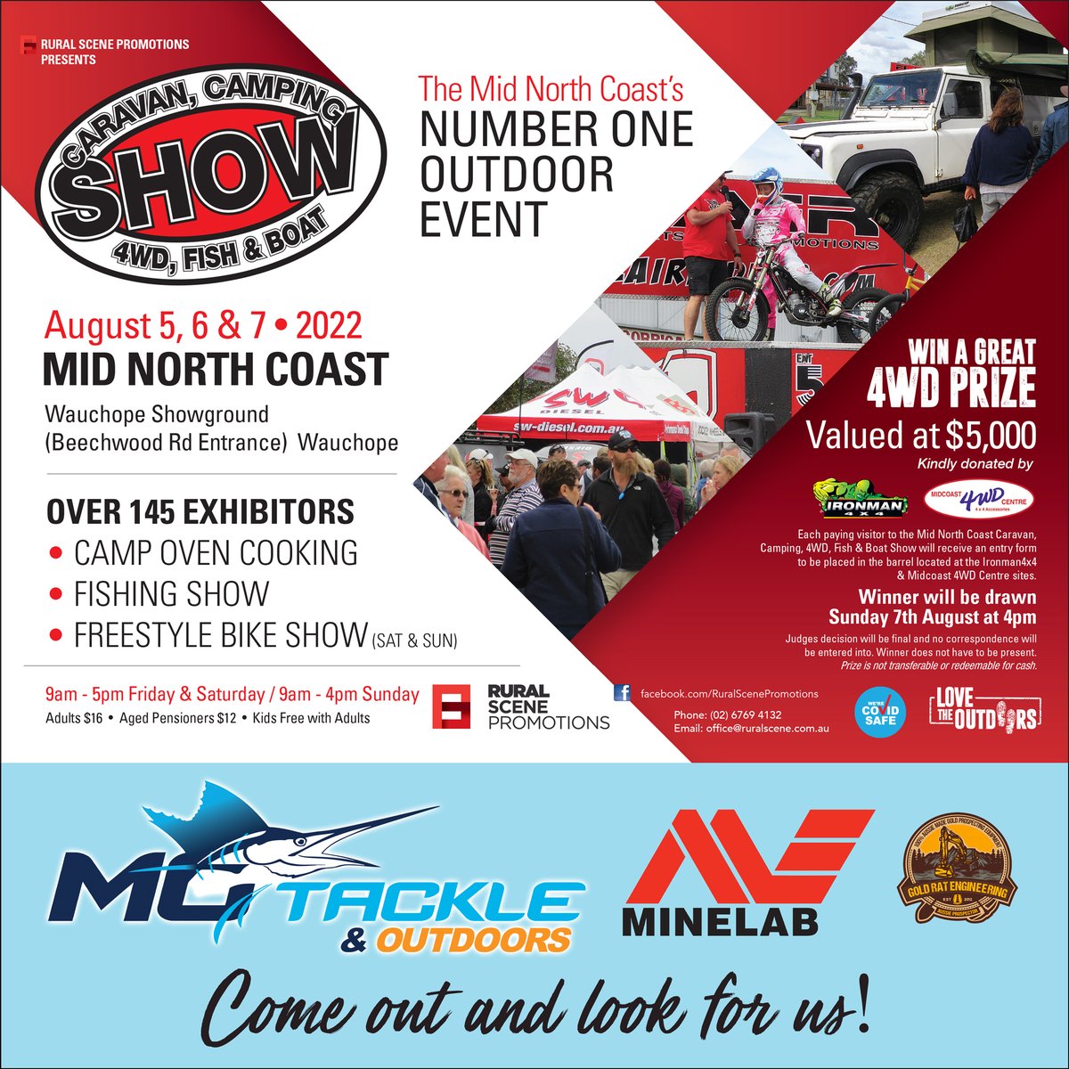motackle's tweet photo. We will be at the The Caravan, Camping, 4WD, Fish &amp; Boat Show this Friday, Saturday &amp; Sunday Wauchope Showground from 9am. 

We have a selection of products including Minelab &amp; Gold Rat Fossicking Products, Lures, Tackle Accessories, MoTackle Merchandise and Rod &amp; Reel Combos. https://t.co/HL9LSK1UZ8