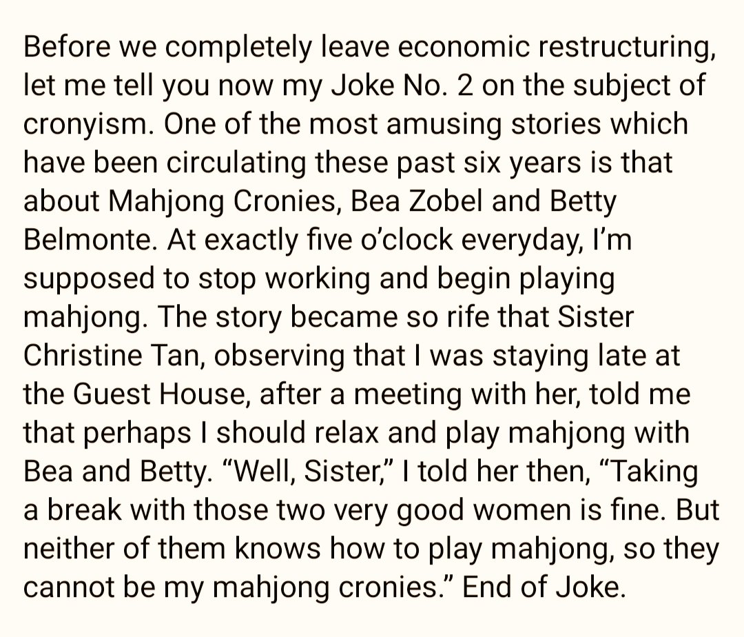 pinoyanghang's tweet photo. TRIVIA

Did you know, Cory Aquino herself once cracked a joke about her being a "mahjongera"?

Part of her speech, delivered at Manila Peninsula on June 23, 1992, is quoted verbatim below.

SOURCE: https://t.co/h75obbKA7M

#MiMNowShowing https://t.co/uijGDk3aRY