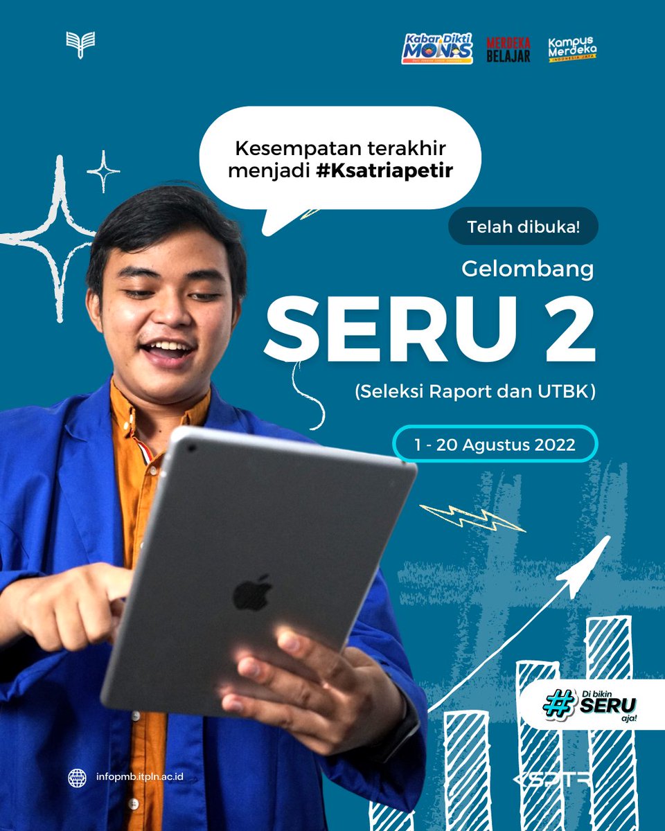 gabungitpln's tweet photo. Gelombang terakhir Pendaftaran IT-PLN, Gelombang SERU 2!
Yuk buruan gabung menjadi bagian Mahasiswa Kampus Teknik Terbaik! Segera lengkapi berkasmu dan daftarkan dirimu! https://t.co/Mp6b2eKJmJ