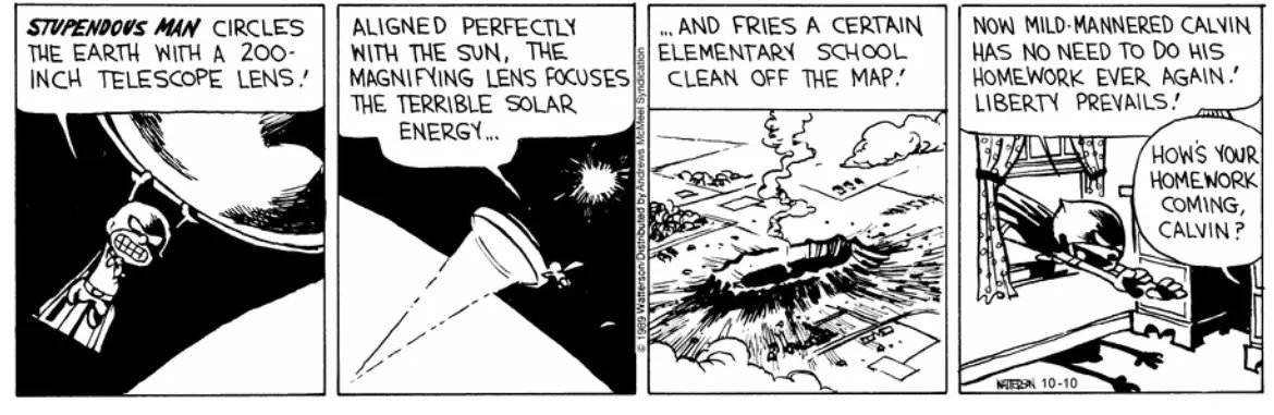 Calvinn_Hobbes's tweet photo. Just in time! 😂💥 #CalvinandHobbes https://t.co/RqjeaUBzW7
