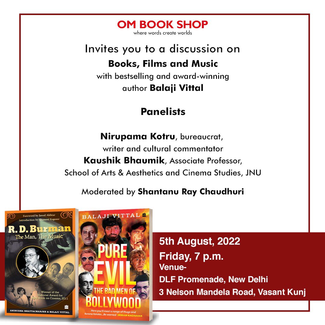 Hello, Viewers! Join us for a book, film, & music discussion with the bestselling & award-winning author #BalajiVittal The panel discussion will include special guests. So save the date in your calendar & we will be delighted if you join us. @ajaymago @film_worm @nirupamakotru