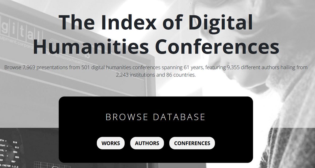 Josรฉ Calvo Tello (@eumanismo) on Twitter photo I just want to say that "The Index of Digital Humanities Conferences" is an amazing resource to find relevant conference papers in #DH, many of them indexed in no other catalogs. Thanks to <a href="/scott_bot/">Scott B. Weingart</a> and his crew! dh-abstracts.library.cmu.edu/pages/about/ I just want to say that "The Index of Digital Humanities Conferences" is an amazing resource to find relevant conference papers in #DH, many of them indexed in no other catalogs. Thanks to <a href="/scott_bot/">Scott B. Weingart</a> and his crew! dh-abstracts.library.cmu.edu/pages/about/