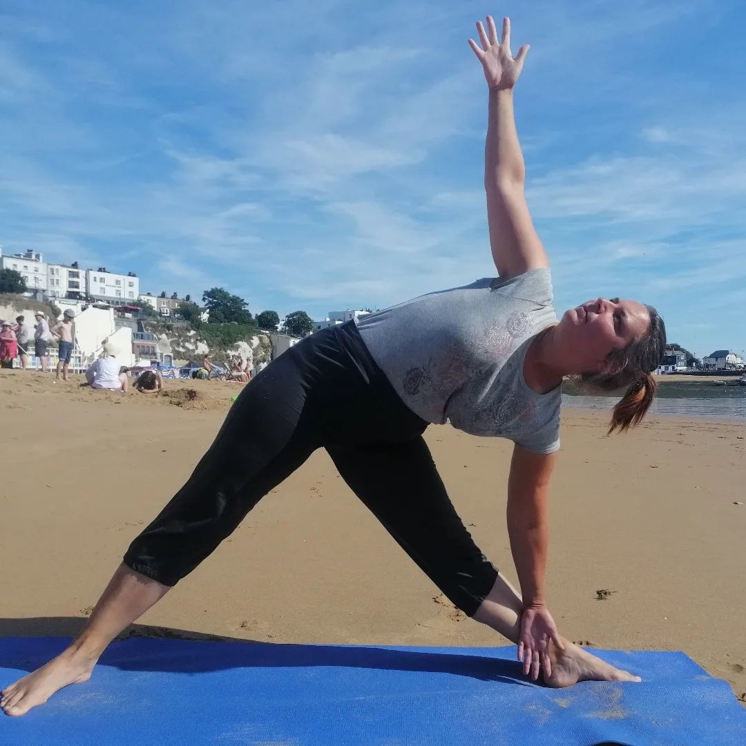 Self guided yoga on Viking Bay. 8am this morning. Glorious. Thanks to Caroline for agreeing to have her photo taken so we could post. We're doing this Mondays and Wednesdays now. Loving it.