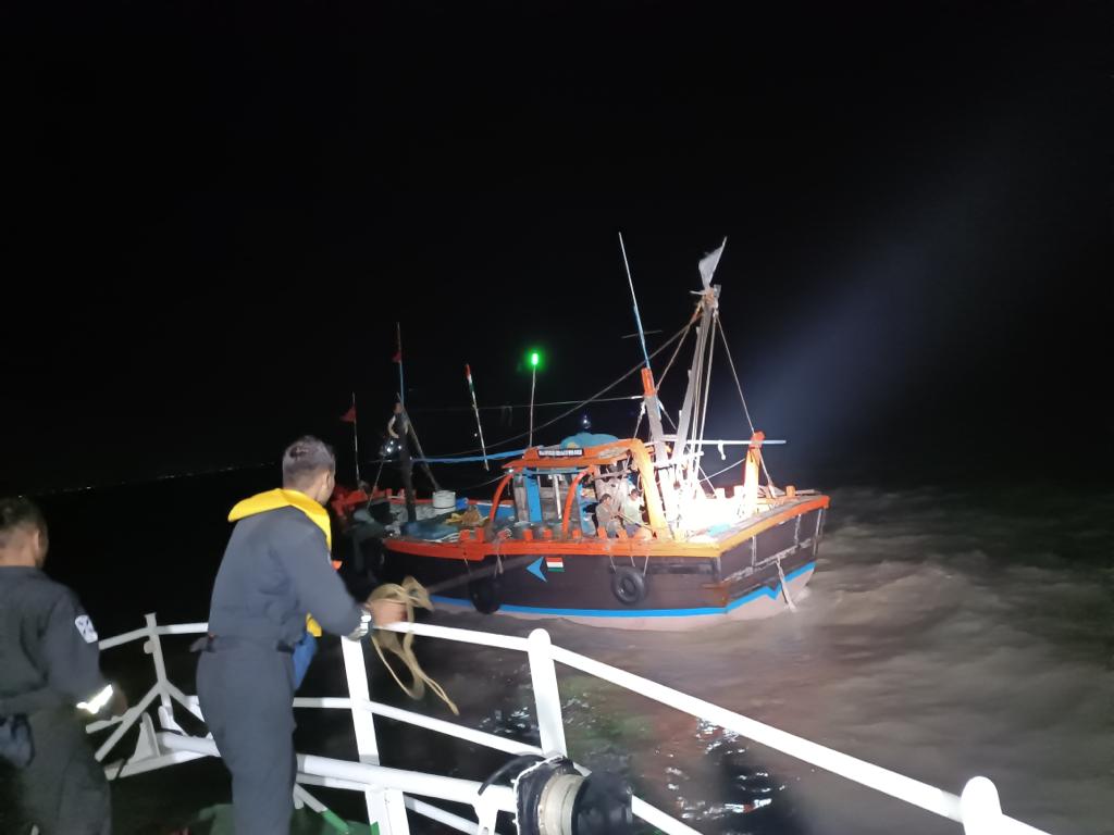 Indian Coast Guard rescues five fishermen during midnight operation off Okha coast