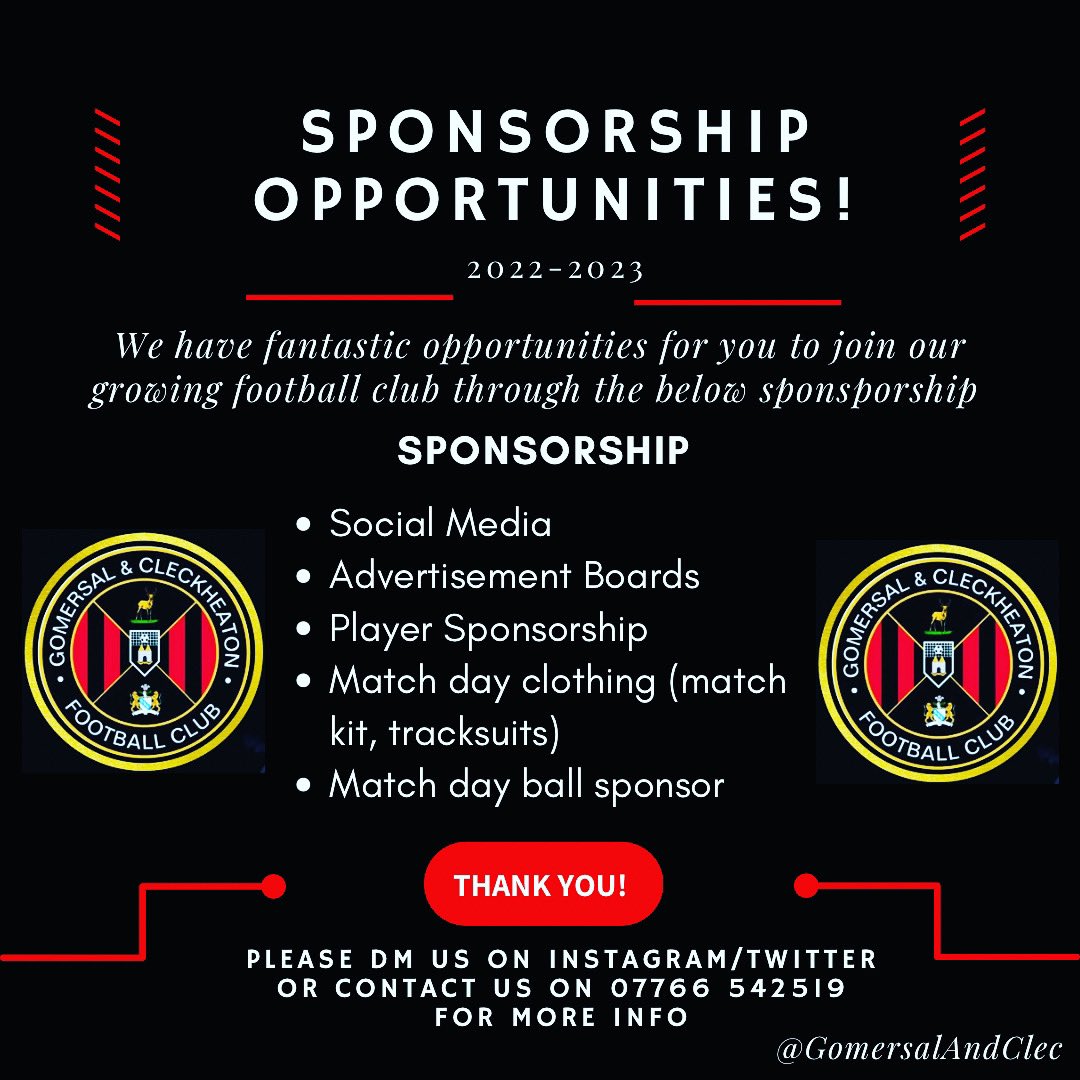 GomersalCleckFC's tweet photo. ✨ SPONSORSHIP OPPORTUNITIES ✨

Calling all local businesses!!
Are you looking to promote your business? We are offering amazing opportunities to help grow your business and be our partners helping with the ever growing costs of grassroots football.

Get in touch for more info! https://t.co/izg9v25z82