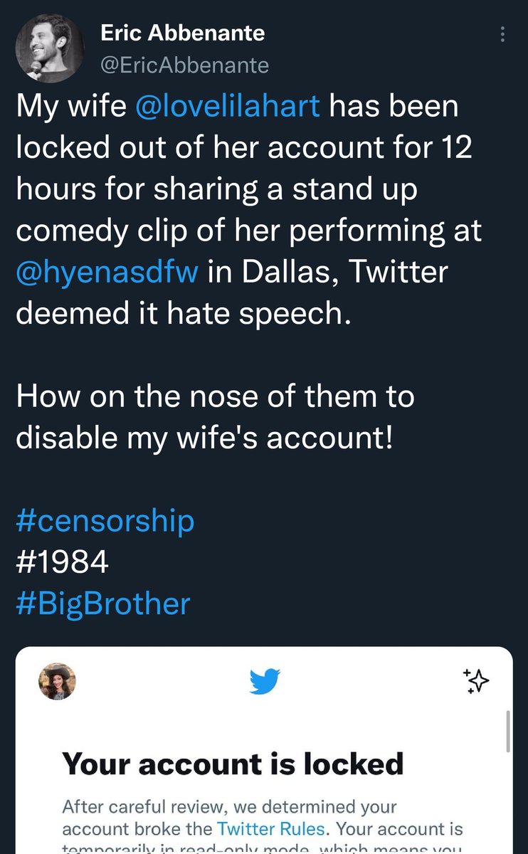 FealtyThoughts's tweet photo. @EricAbbenante @lovelilahart @HyenasDFW Wow this is ludacris!!! Lila is such an awesome caring person. Only big brother minions can manipulate that truth for this. I can add another layer of #1984 ministry of truth to this... is the 1984 hashtag not showing up for anyone else as a blue hashtag in Eric's post? #FreeLila https://t.co/ukqtepYuX0