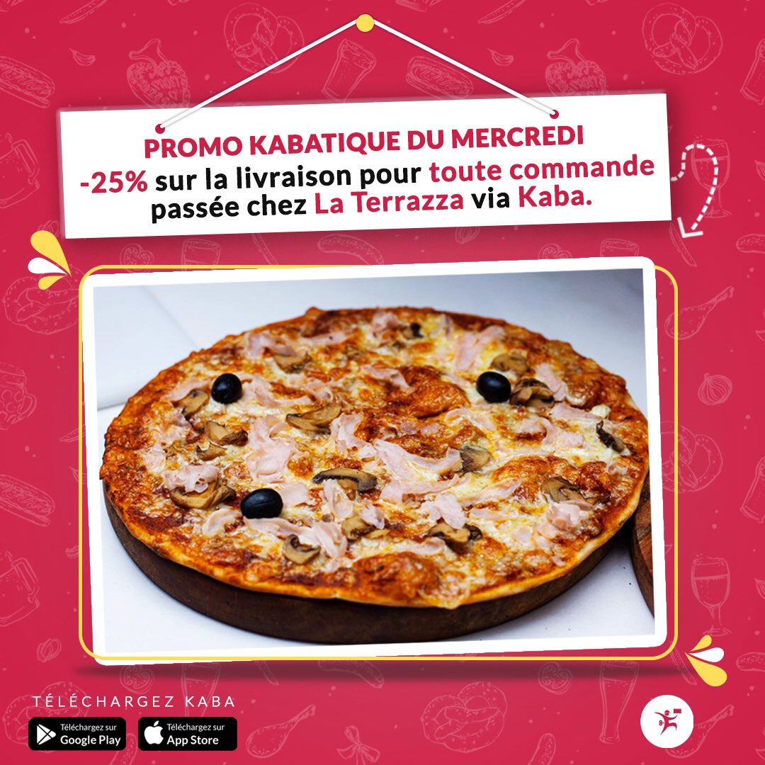 kabadelivery's tweet photo. 💥TOUS LES MERCREDIS💥, jusqu'au retour de Jésus, profite de 📌-25% sur les frais de livraison pour TOUTE commande passée chez @HypeLome l Le Hype Café Lomé et le Restaurant La Terrazza.
Alors, on te livre quoi?🍕🍰
#livraisonderepas #kabadelivery #tgtwittos #promokabatique https://t.co/LxsG1sqQTn