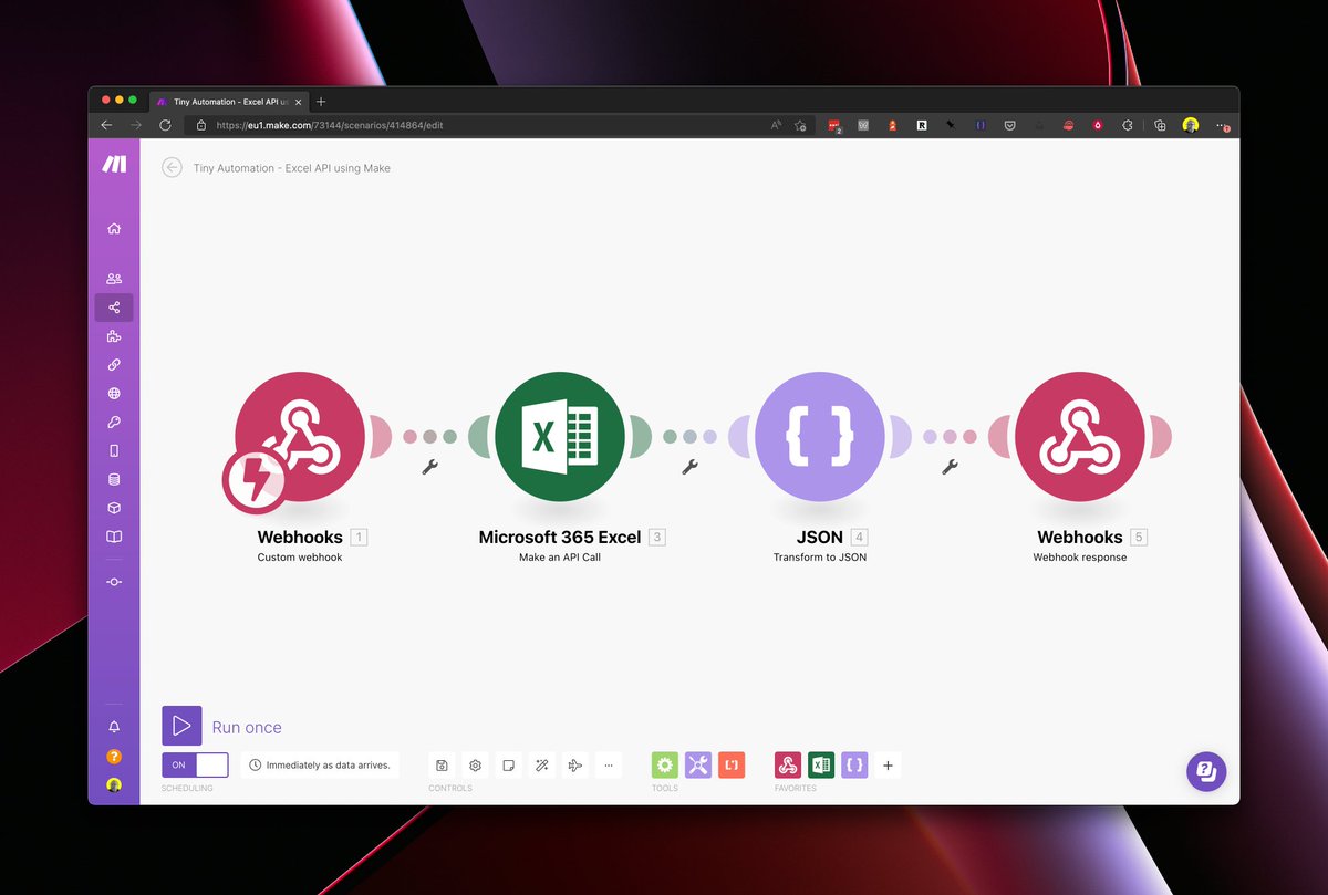 How to get data out of your Excel spreadsheets using a URL. We use the magic of <a href="/make_hq/">Make</a> as an API to access Excel in this simple 4 step automation. Your final Make scenario will look like this (a thread🧵)
