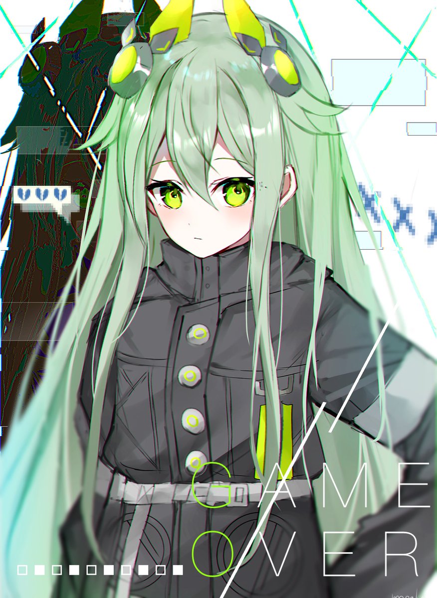 1girl green eyes long hair green hair solo looking at viewer jacket  illustration images