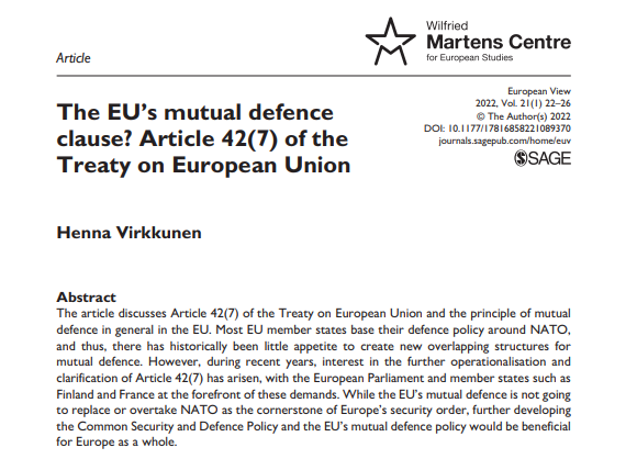 MartensCentre's tweet photo. 🇪🇺👀Another interesting article from the latest #EuropeanView by @HennaVirkkunen ➡️https://t.co/Zza8GQxFQH

"At least in theory, the EU should be a military powerhouse. The combined military budget of all member states is €168.5 billion, the 2nd largest in the world." #EUDefence https://t.co/ltPKMJC7mb