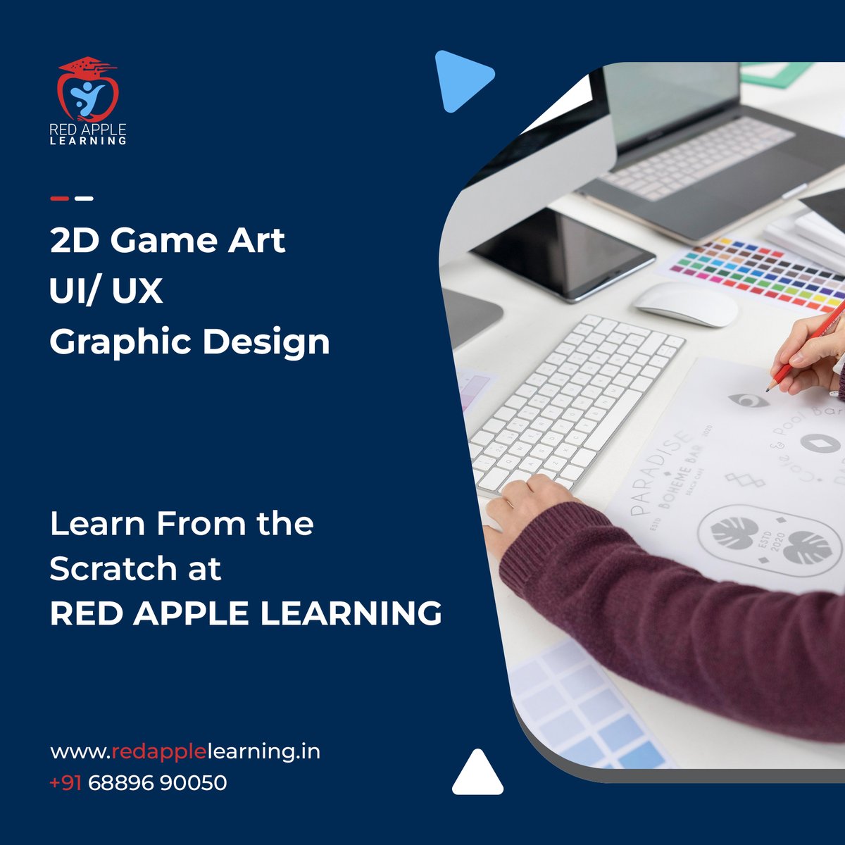 redapplekolkata's tweet photo. From #DigitalArt to #GraphicDesigning Learn from scratch at #RedAppleLearning. 

👉To know more about in-house placement and Pre Placement Offer visit: https://t.co/53GW9WOGit or call: +91 6289690050
#graphicdesigningcourse #animationcourse  #animation #designingcourse #2dgameart https://t.co/HIno83TnQx
