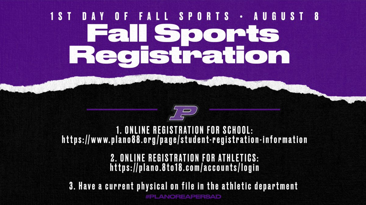FALL SPORTS REGISTRATION:
CHEER 📣
CROSS-COUNTRY - (Boys/Girls) 🏃‍♂️🏃‍♀️
FOOTBALL 🏈 
GOLF - (Boys/Girls) 🏌️🏌️‍♀️
SOCCER - (Boys) ⚽️
VOLLEYBALL 🏐
