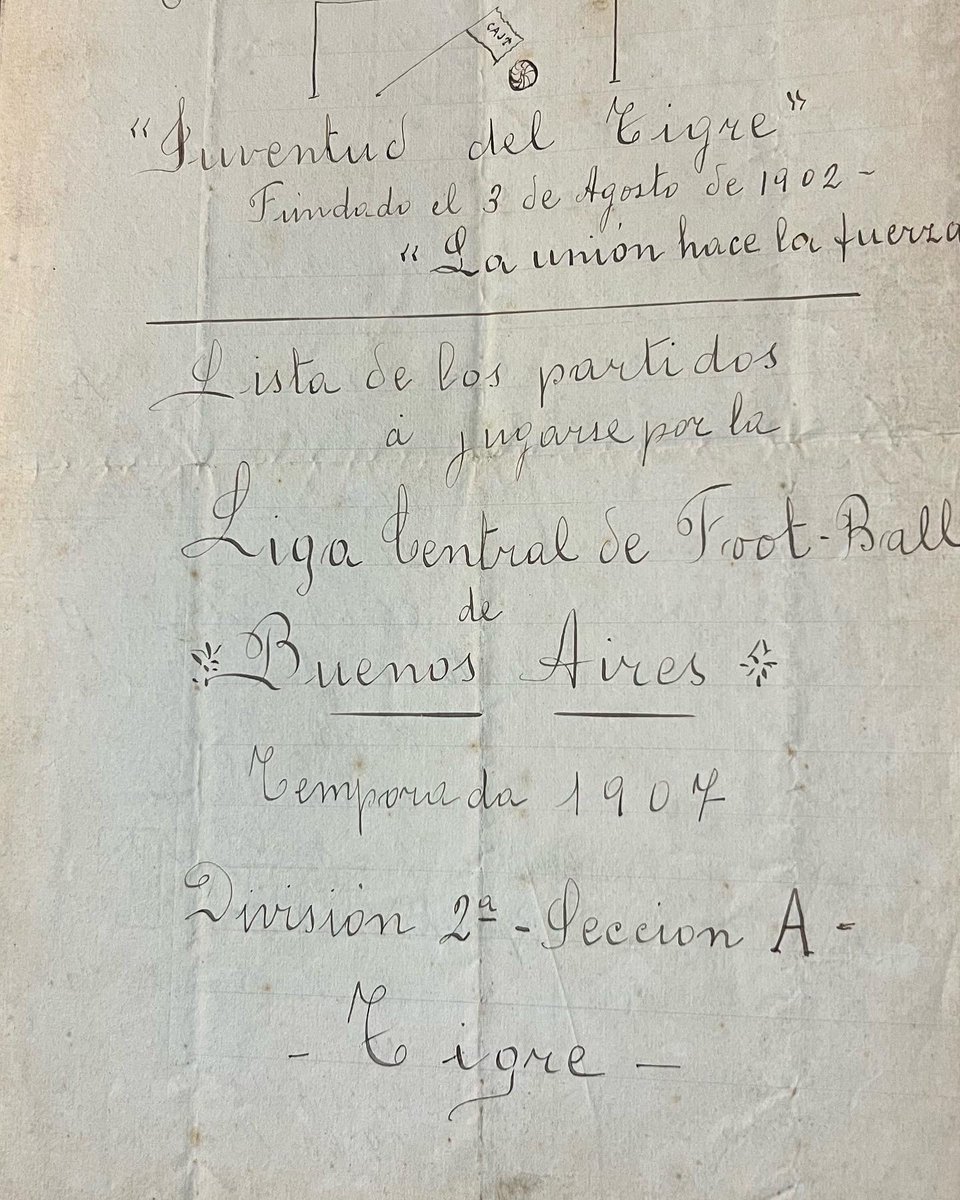 El 2 de agosto de 1902, José Dellagiovanna junto a 11 chicos más deciden fundar el Club Atlético Juventud del Tigre. Hoy visité a los descendientes de José y pude tener en mis manos el libro original y el plano de nuestra primera cancha.
 <a href="/catigreoficial/">Club Atlético Tigre</a> <a href="/afa/">AFA</a> <a href="/LigaAFA/">Liga Profesional de Fútbol</a>