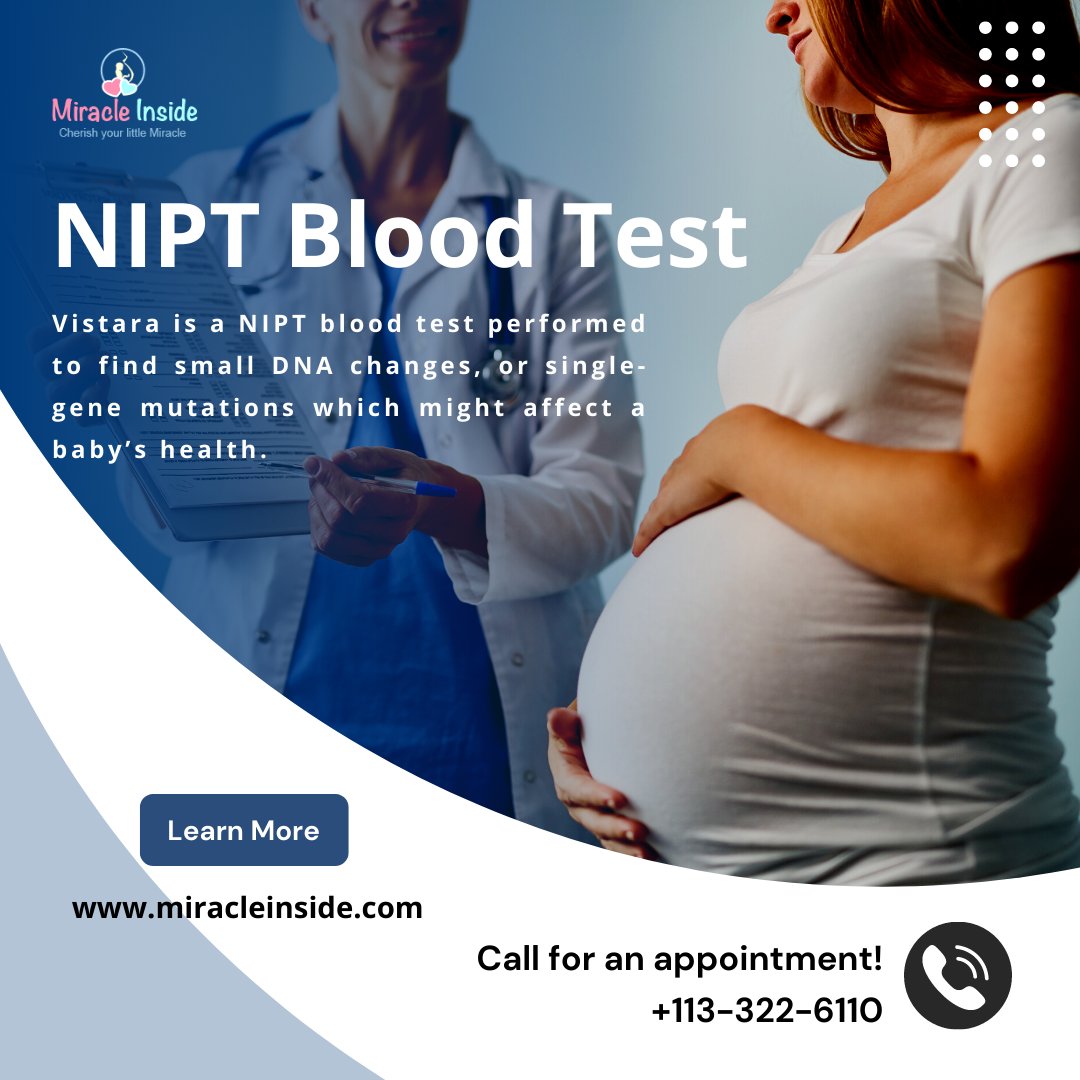 Miracleinside4D's tweet image. NIPT Blood Test - Vistara is a NIPT blood test performed to find small DNA changes, or single-gene mutations which might affect a baby’s health.

#NIPT #noninvasiveprenataltest #prenataltesting #harmony #VeracityNonInvasivePrenataltest #IVF #fertility #prenatalscreening