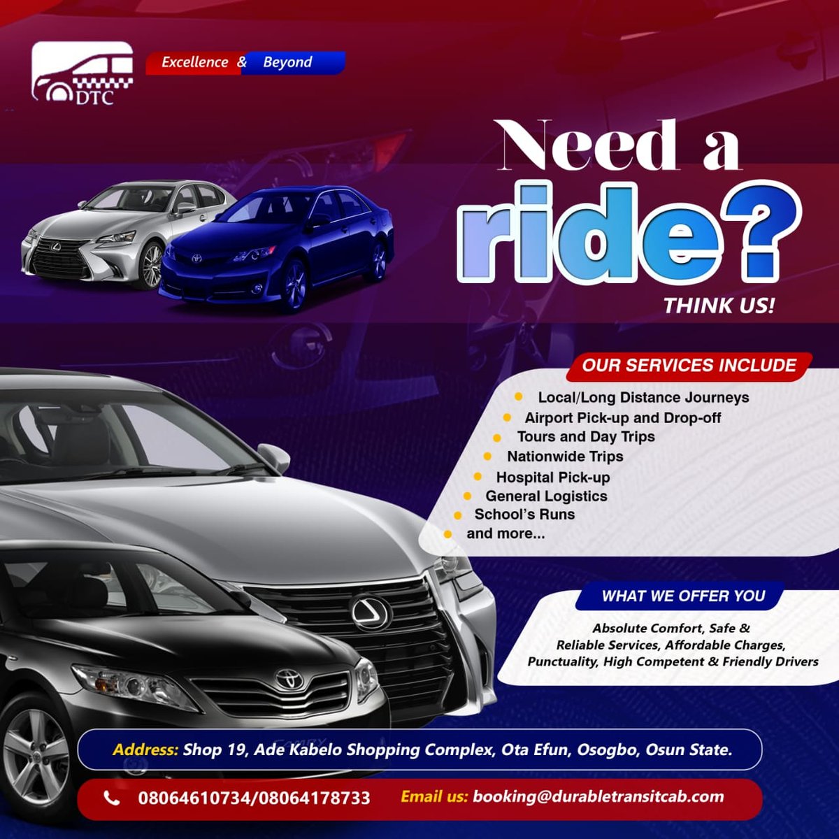 Style & Home Collections (@tsdxclusive) on Twitter photo Need a ride?😊
<a href="/RidewithDTC/">RidewithDTC</a> is always available for your trips within and outside Osun state......
Use referral code 'TSDXclusive' to get a 10% discount Need a ride?😊
<a href="/RidewithDTC/">RidewithDTC</a> is always available for your trips within and outside Osun state......
Use referral code 'TSDXclusive' to get a 10% discount