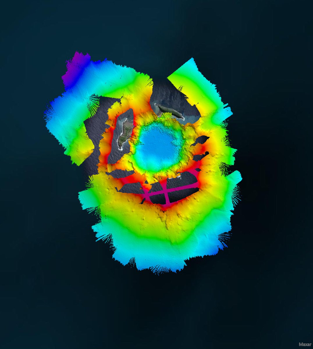 JCDAmos's tweet photo. The UK robot boat @InfoSEAKIT #Maxlimer is part-way through its survey of the Hunga-Tonga caldera. Confirmation of ongoing volcanic activity. https://t.co/9V4EOdcJdG