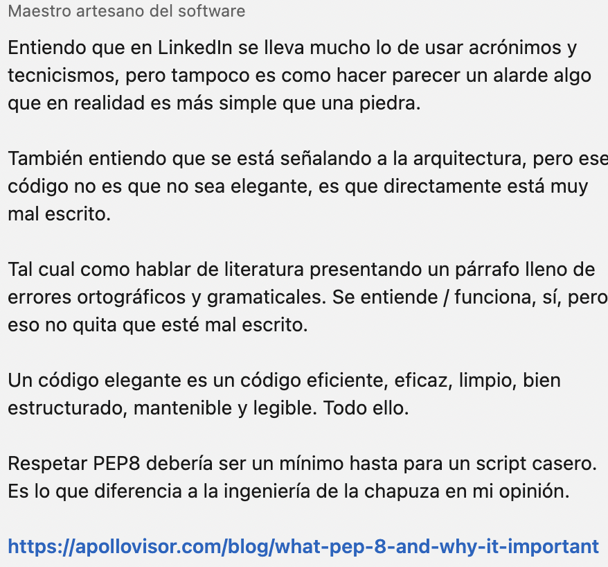 Mike_Renton's tweet image. Me fui a Linkedin a publicar mi logro, por que la verdad estoy emocionado y obtuve a mi primer hater. No voy a dejar su nombre, solo su titulo. #DirtyCode #Python