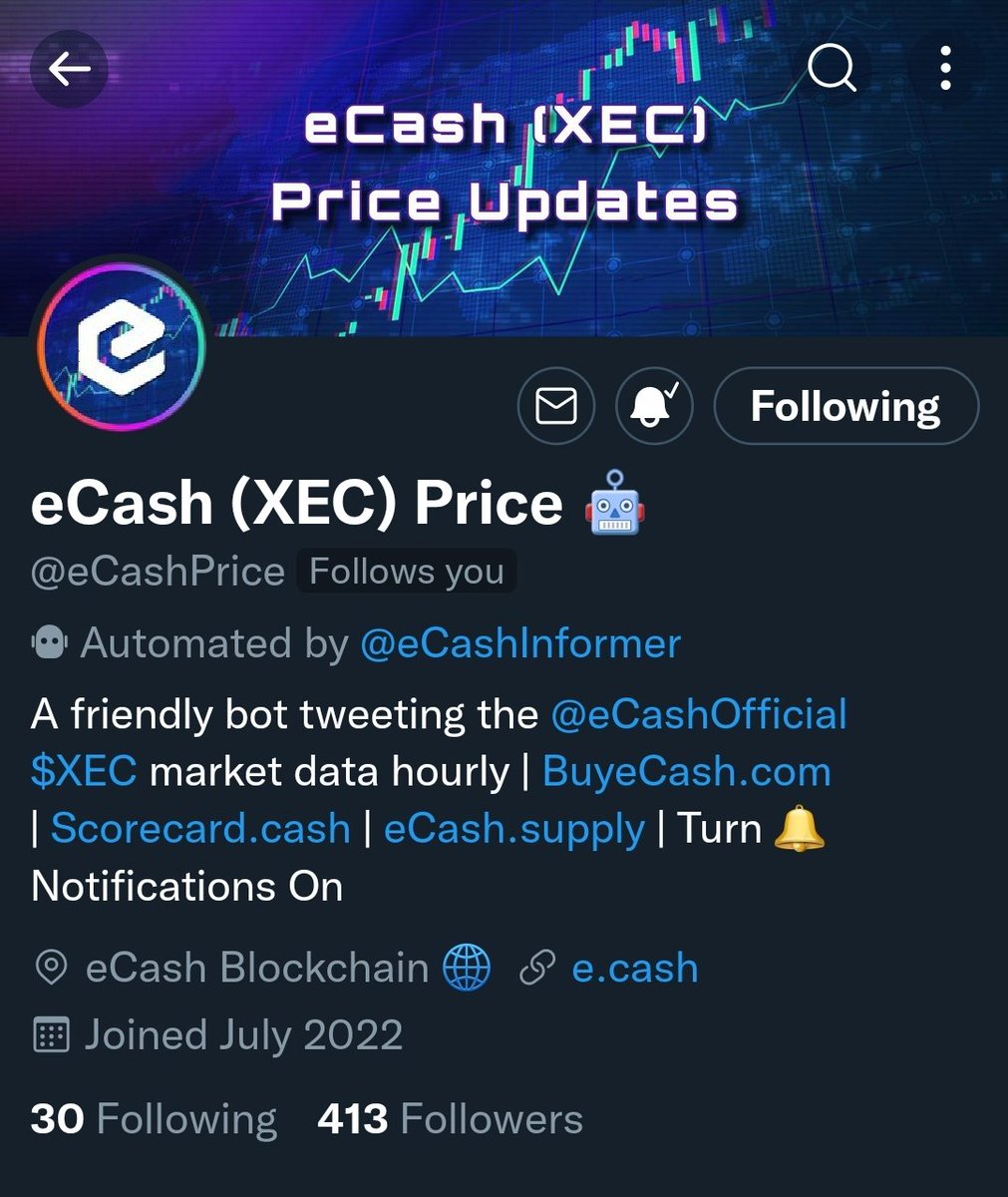 eCashInformer's tweet photo. 400+ followers for @eCashPrice 🤖 🎉

Next is 5️⃣0️⃣0️⃣ 

Thanks for following @eCashPrice! 😍

#XECBot #eCash $XEC #Crypto #eCashArmy https://t.co/cuQTJcFg56