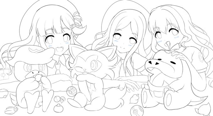 間に合わなそうなので線画だけ
ポケモンプレゼンツの方も楽しみですね。

#ふんわり奏でる癒しの時
#望月聖 #西園寺琴歌 #浅利七海 