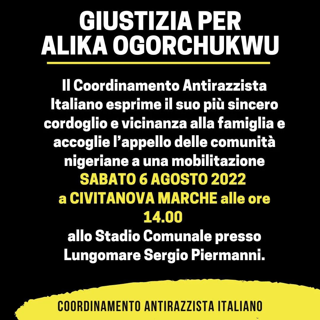 Sabato saremo in piazza a fianco alla comunità nigeriana