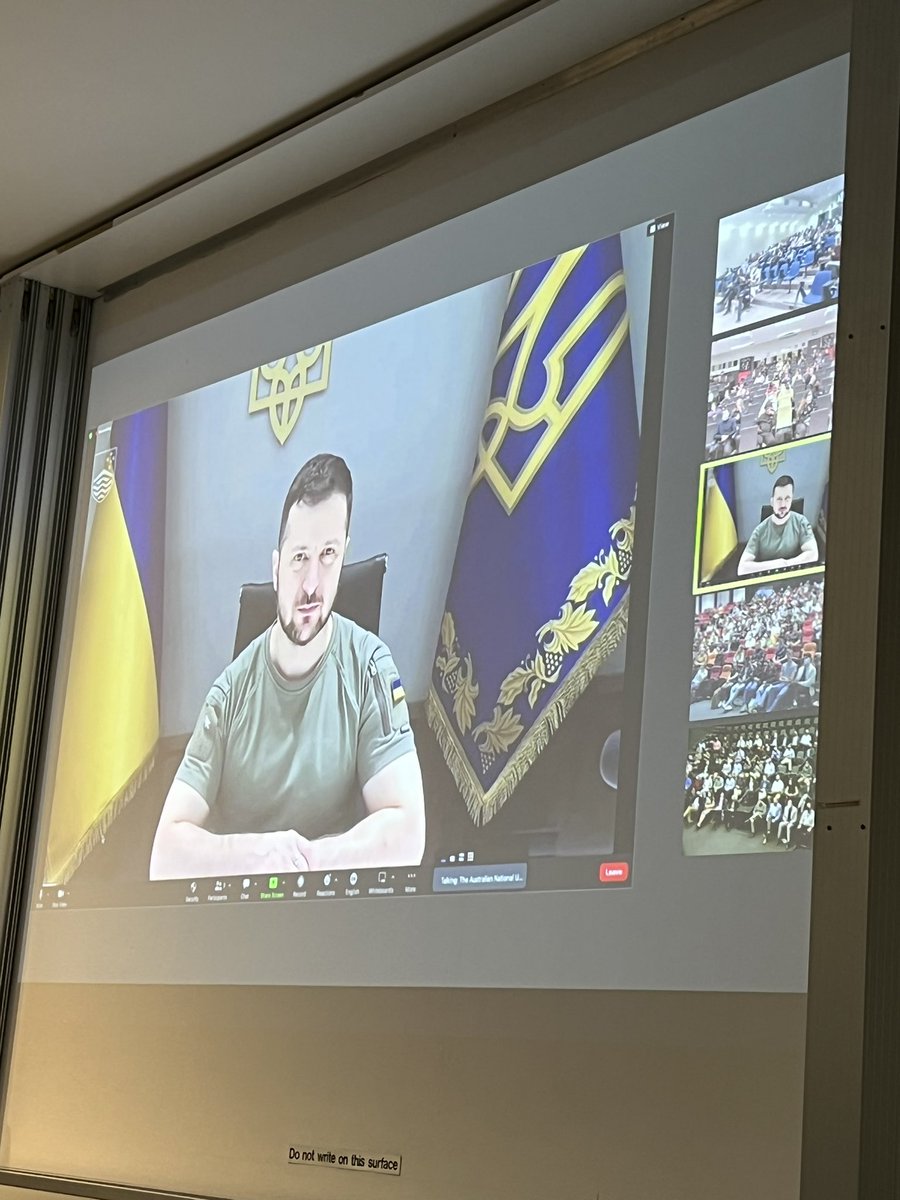 Listening directly to <a href="/ZelenskyyUa/">Volodymyr Zelenskyy / Володимир Зеленський</a>, speaking to Australian university students - 161 days into the conflict. 

#UnisWithUKR
