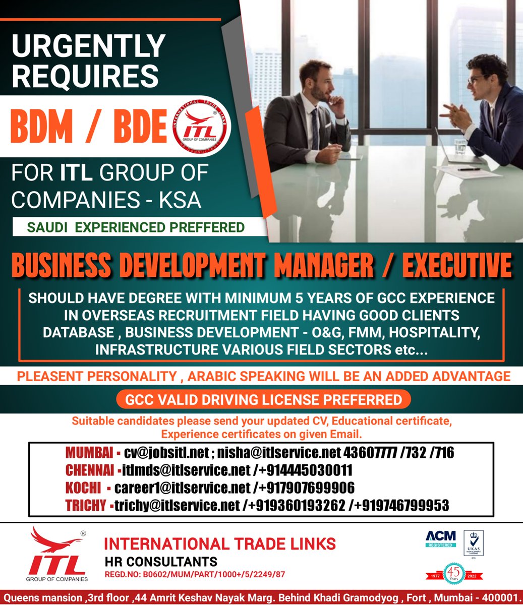 ItlJobs's tweet photo. APPLY NOW

#bdm #bdmjobs #bde #busniessdevelopment #marketing #manager  #manpower #recruitment #overseas #itl #mumbaijobs #newjob #recruitmentjobs #consultants #consultancy #joinusnow #jointheteam #applynow #cvs #shareresume #job #jobhiring #jobavailable #jobforyou #2022hiring https://t.co/zAFMSvEttF