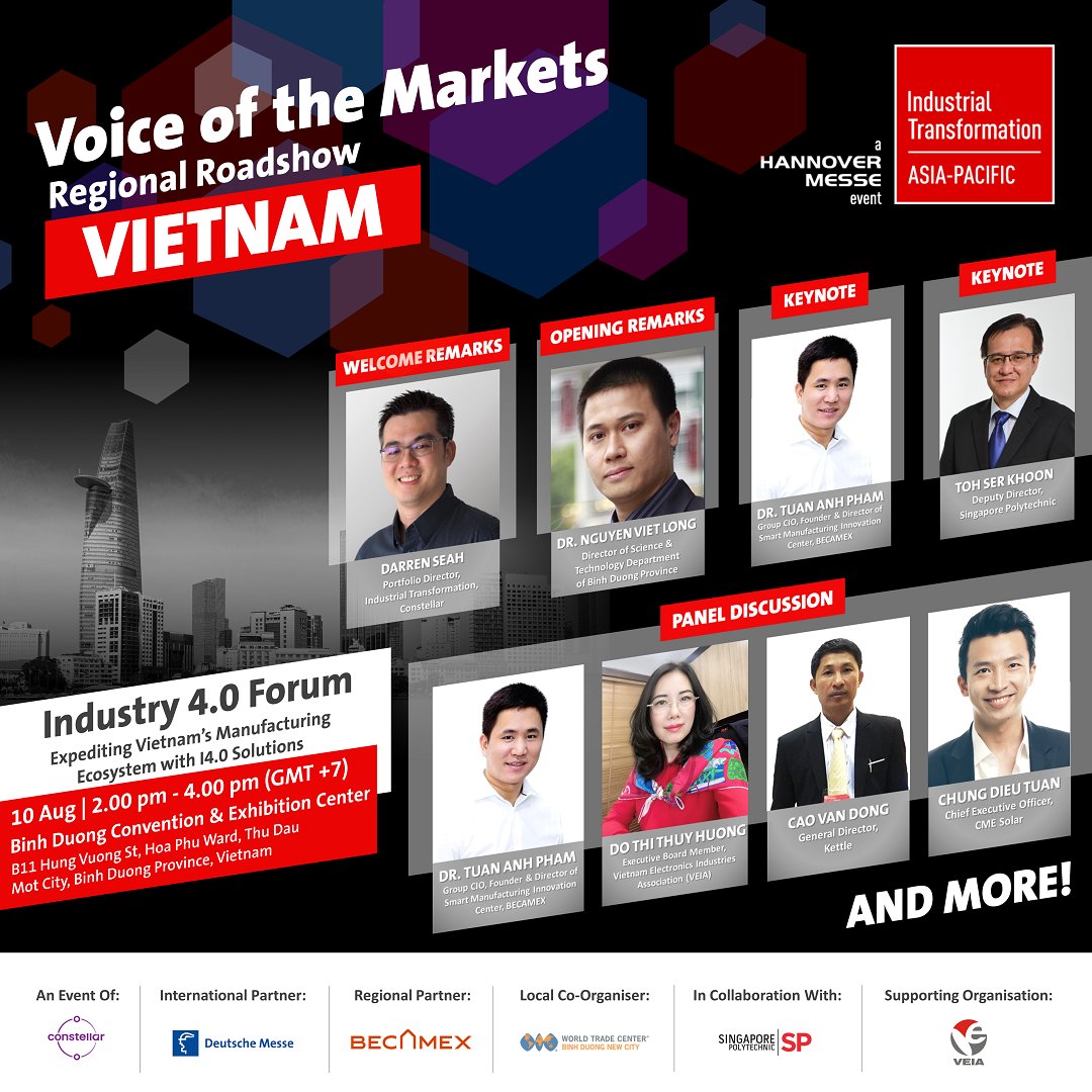[Xin Chao, Vietnam! 👋] Save a seat for the Industry 4.0 Forum: Expediting Vietnam’s Manufacturing Ecosystem with I4.0 Solutions happening on 10 August, 2.00pm – 3.40pm (GMT +7) at the Binh Duong Convention &amp; Exhibition Center. 
.
REGISTER NOW: bit.ly/3ov8ctJ