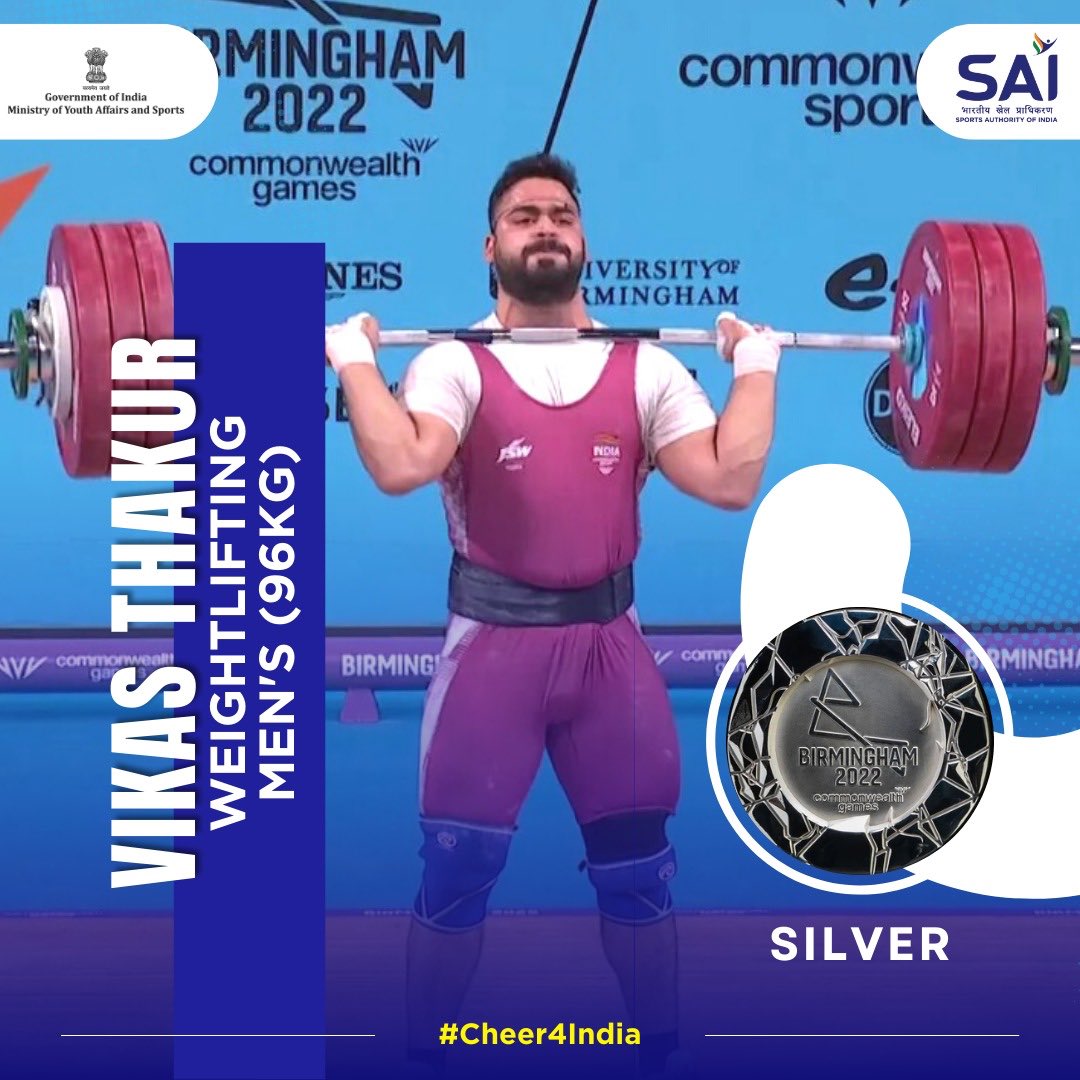 Babloo Pandey (@BablooPandeyBJP) on Twitter photo 2022-08-03 07:18:25 #CommonwealthGames2022 मे भारतीय वेटलिफ्टिंग दल के दमदार प्रदर्शन ने भारत को एक और पदक दिलाया। विकास ठाकुर को पुरुषो के 96Kg वर्ग मे रजत पदक जीतने पर बधाई ये सफलता खेल के प्रति आपके समर्पण और कड़ी मेहनत का प्रतिफल है, जो युवाओं के लिए प्रेरणास्त्रोत है। #CommonwealthGames2022 मे भारतीय वेटलिफ्टिंग दल के दमदार प्रदर्शन ने भारत को एक और पदक दिलाया। विकास ठाकुर को पुरुषो के 96Kg वर्ग मे रजत पदक जीतने पर बधाई ये सफलता खेल के प्रति आपके समर्पण और कड़ी मेहनत का प्रतिफल है, जो युवाओं के लिए प्रेरणास्त्रोत है।