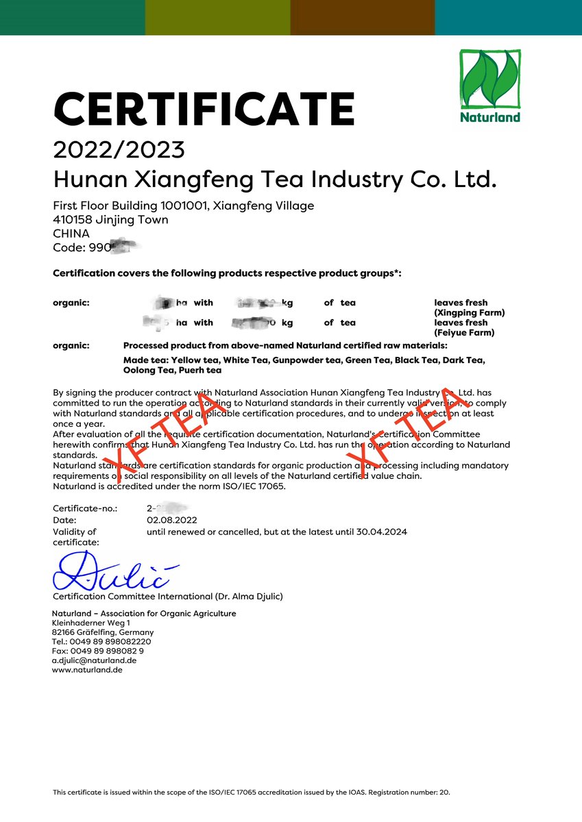 Latest Naturland Organic Certificate, issue date: 02.08.2022