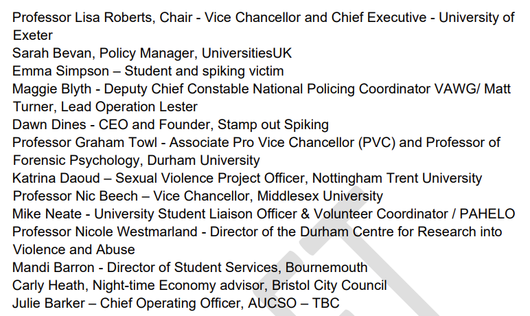 Seriously? Nobody from a students' union? Astonishing. (Spiking working group membership)