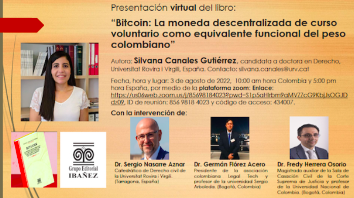 housingchairurv's tweet photo. Hoy a las 17h se presentará el libro "#Bitcoin, la moneda descentralizada de curso voluntario como equivalente funcional del peso colombiano" de la investigadora Silvana Canales. Acceso gratuito vía Zoom ▶️ https://t.co/N9f8SUy5Bu https://t.co/0MIZxfh0zp