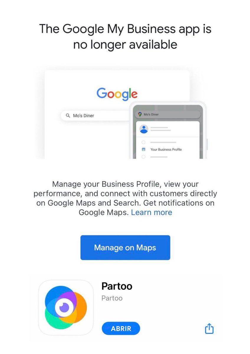 Partoo_ES's tweet photo. ¿Sabías que la aplicación Google My Business ya no está disponible...? 😮

A partir de ahora puedes modificar la información de tu(s) establecimiento(s) directamente en la búsqueda de Google o Google Maps🧐

También lo puedes hacer a través de Partoo con el #PresenceMangement 😉 https://t.co/JbzfzelJuD