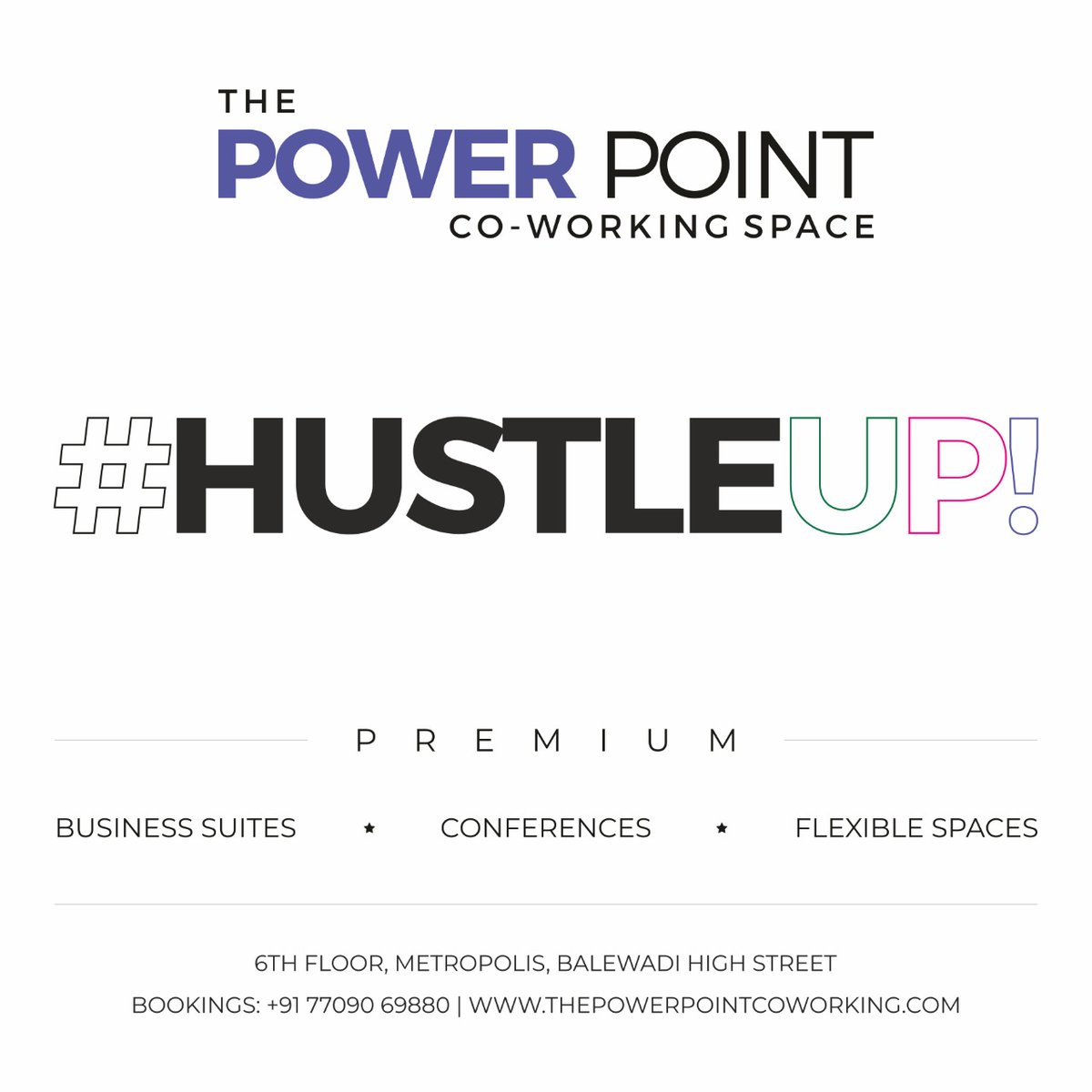 ThePowerPointC2's tweet photo. #Hustleup! 

#flexiblepasses #ThePowerPointCoworkingspace #coworkingspaceindia #coworkingspacebaner #TPPCWS #Coworks #onedayflexiblepass #PremiumOfficeSpace #Balewadihighstreet https://t.co/1YtwRn7hRK