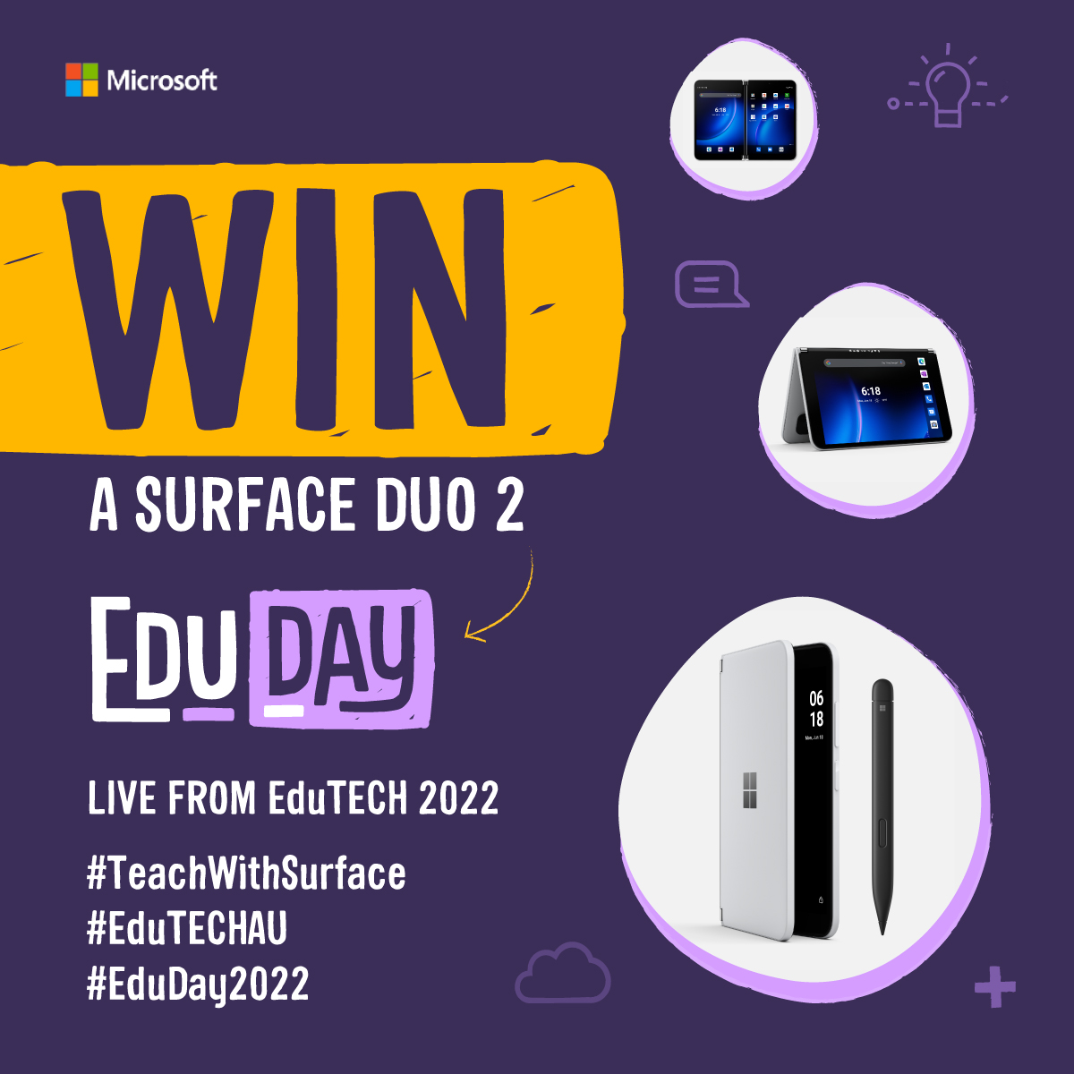 MSEduANZ's tweet photo. Educators, you could WIN a Surface Duo 2! 🎉

Join our #EduDay2022 PD sessions on August 10 in person at #EduTECHAU or via Teams LIVE and get involved in the conversation. 💡💻

Learn more 👉 https://t.co/aQ3R1sabcS
T&amp;Cs: https://t.co/1VtwyiA8PB

#TeachWithSurface https://t.co/u0Qfw8vlPc