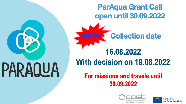 ParAqua_CA20125's tweet photo. NEW Collection date for applications for #ParAqua #STSMs, Conference Grants and Virtual Mobility Grants. All the info on the Action webpage https://t.co/euSZOTeARf
#ZoosporicParasites #COST #CA20125 https://t.co/LLUyAs4SSJ