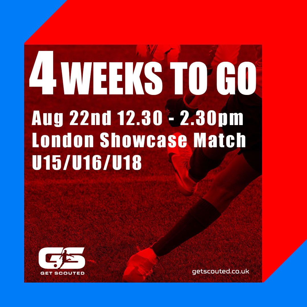 GScouted's tweet photo. **4 WEEKS TO GO TO THE GS SHOWCASE MATCH**
Age: U15/U16/U18
Venue: Rectory Park, UB5 6AU
Date: Aug 22nd 2022

GET YOUR TICKETS!
https://t.co/qDVW0UiQNJ https://t.co/CoXviiLSB8
