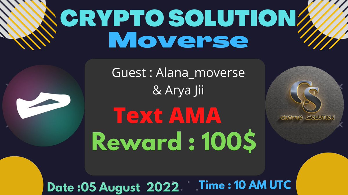 🔊 #TEXT AMA Crypto Solution Glad To Announce AMA with Moverse ⏰ Date & Time: 05/08/22 At 10 AM UTC 💰Rewards Pool: 100$ 🏠Venue: t.me/CryptoSolution… 〽️Rules: 1⃣ Follow @CryptoSolutionG & @MoverseRun 2⃣ Like & Retweete 3⃣ Comment Questions & Tag 3 Friend